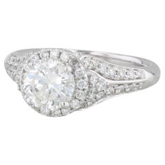 1.53ctw Round Diamond Halo Engagement Ring 14k White Gold Size 6 Demetrios