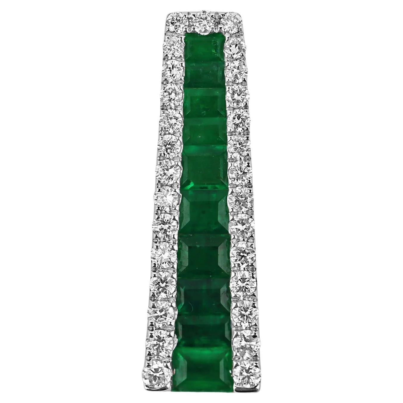 1.53tcw Natural Baguette Channel Set Emerald & Diamond Gold Unisex Pendant 14K For Sale