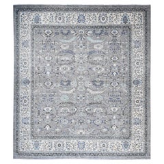 15'3"x15'3" Stone Gray, Fine Peshawar Heriz, Hand Knotted Wool XL Square Rug