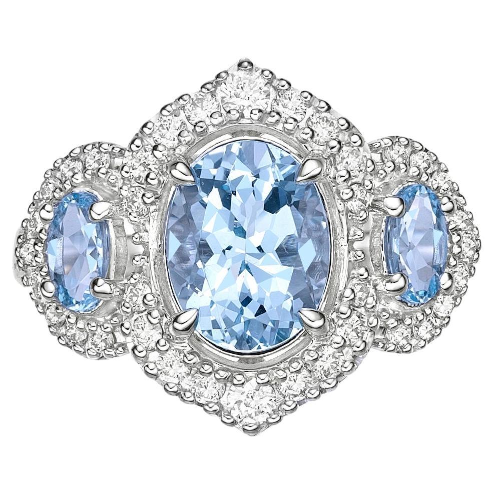 1.54 Carat Aquamarine Fancy Ring in 18Karat White Gold with White Diamond.   For Sale