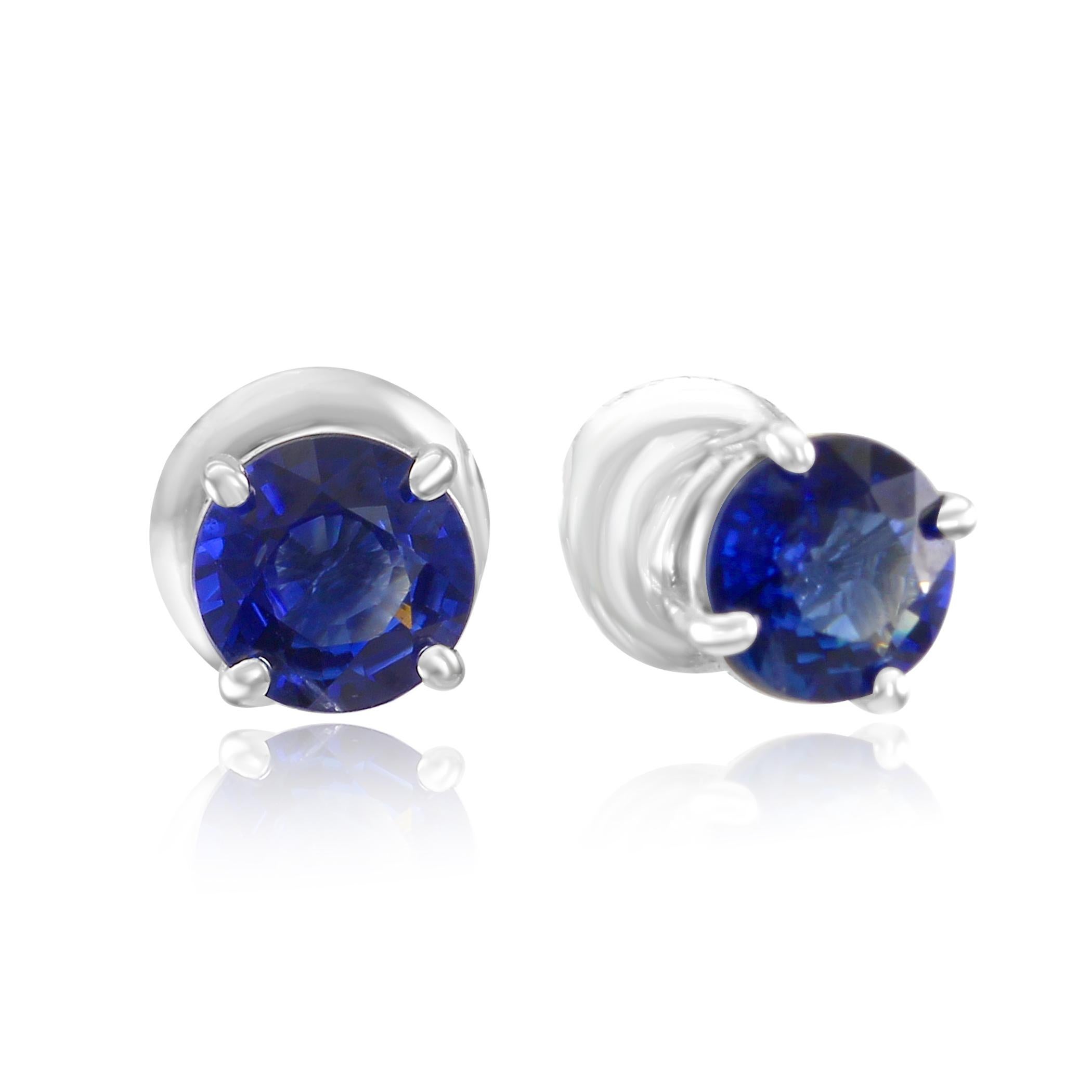 2 Fine Quality Blue Sapphire Round 1.54 Carat Total Weight set in Gorgeous Classic 4 Prong 14K White Gold Stud Earring.

MADE IN USA
Total Blue Sapphire Weight 1.54 Carat

Style available in different price ranges and with different center stones in