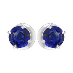 1.54 Carat Blue Sapphire Round 14K White Gold Screw Back Stud Earrings