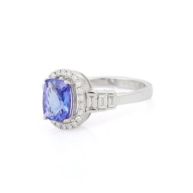 in vendita:  Anello nuziale a raggiera con tanzanite e diamanti da 1,54 carati e taglio a cuscino in oro bianco 18 carati 3