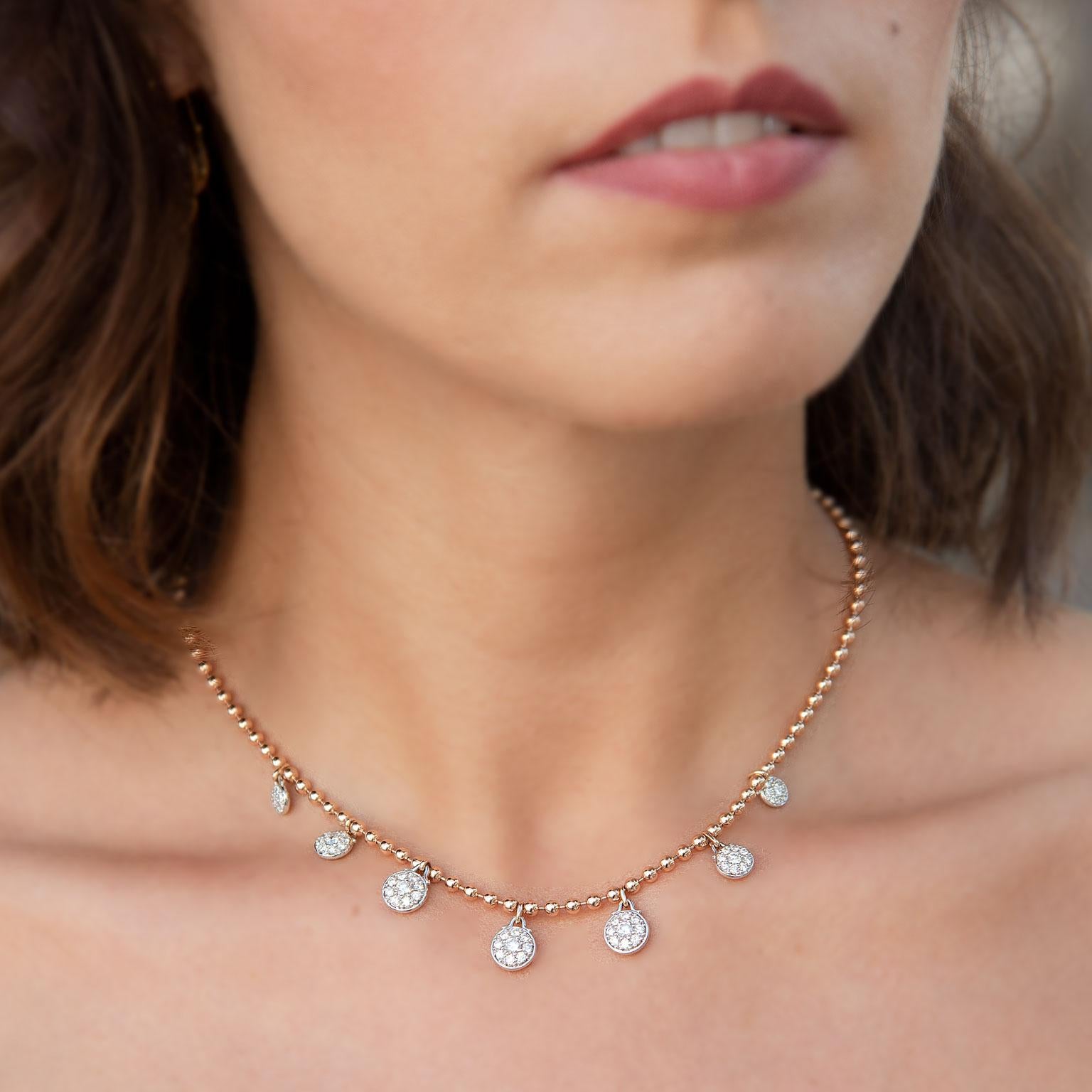 Women's 1.54 Carat Diamond Bezel-Set Swivel Drop 14 Karat Rose Gold Necklace