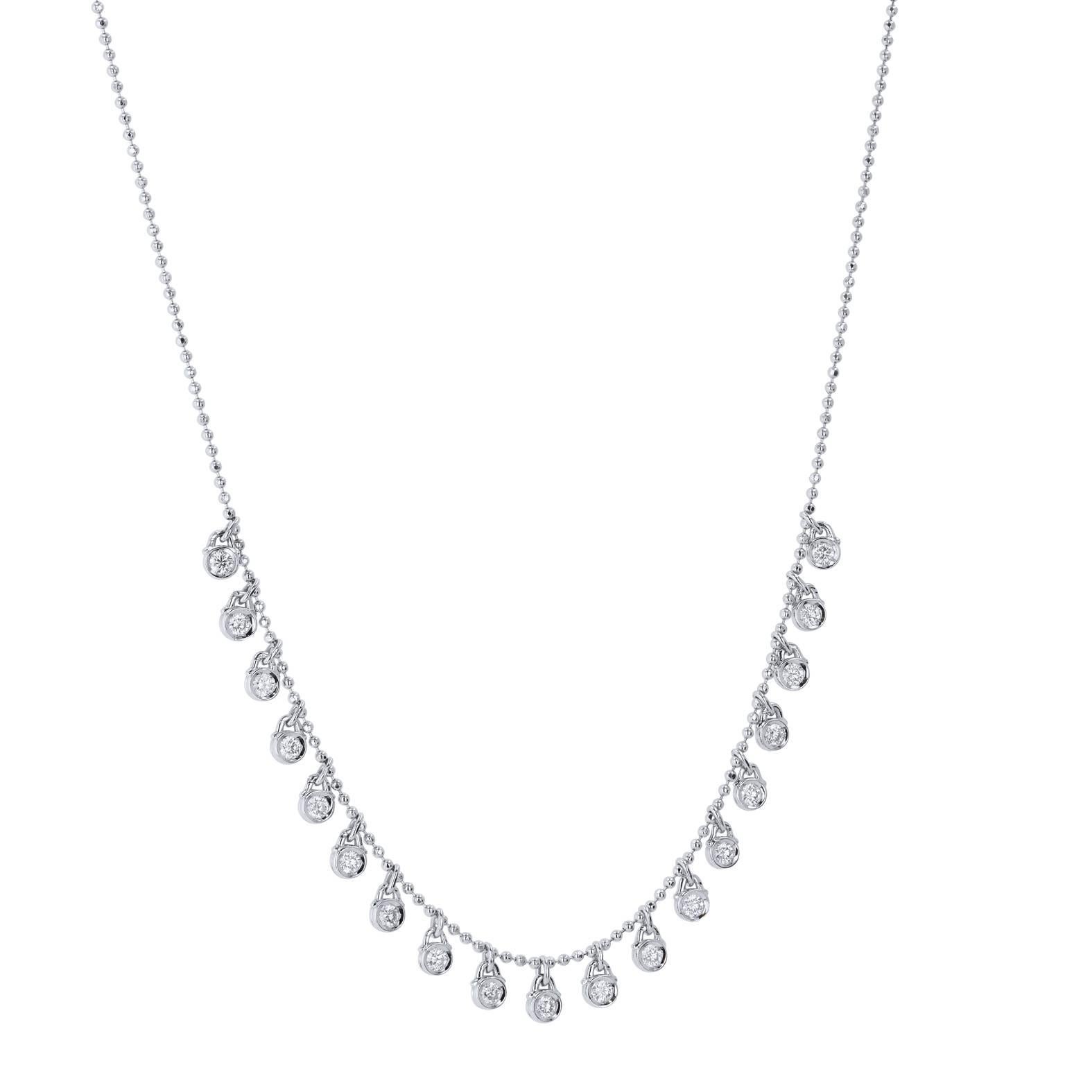 1.54 Carat Diamond Bezel-Set Swivel Drop Necklace In Excellent Condition In Miami, FL
