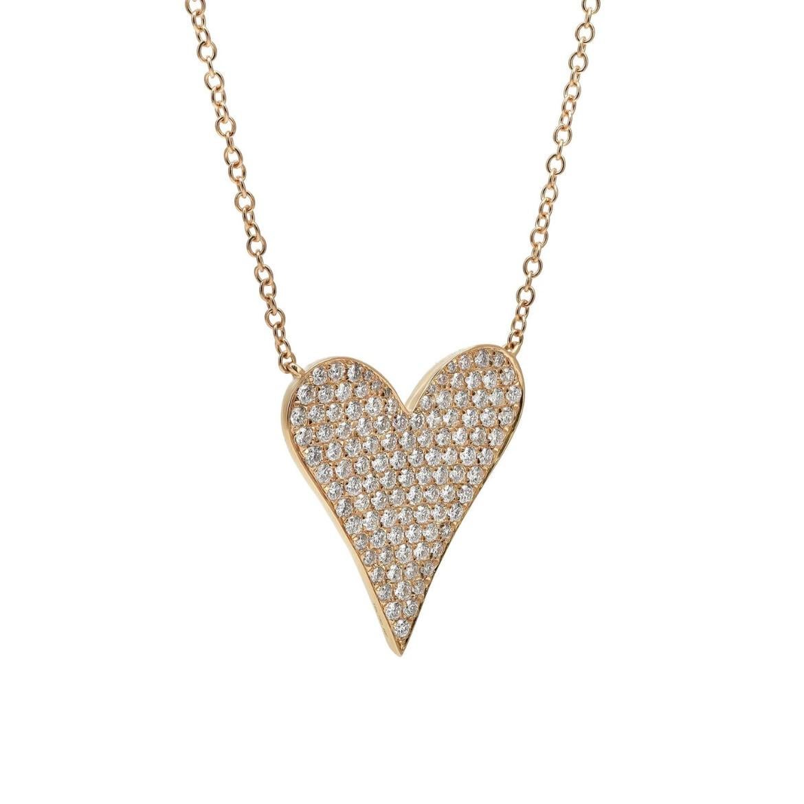 Modern 1.54 Carat Diamond Pavé Set Heart Pendent Necklace 18K Yellow Gold  For Sale