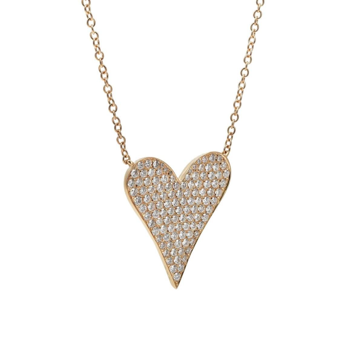 Modern 1.54 Carat Diamond Pavé Set Heart Pendent Necklace 18K Yellow Gold