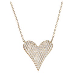 1.54 Carat Diamond Pavé Set Heart Pendent Necklace 18K Yellow Gold 