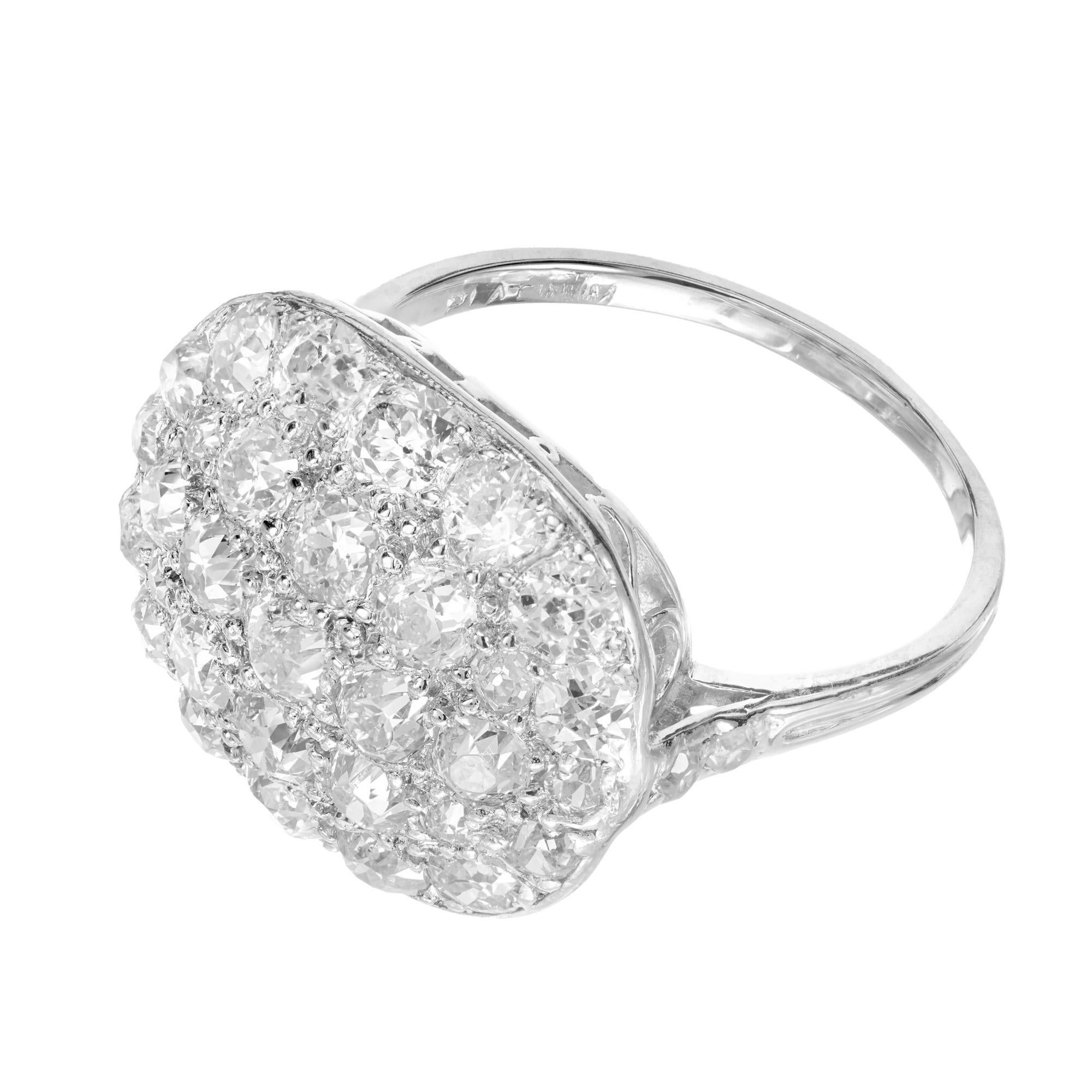 Old European Cut 1.54 Carat Diamond Platinum Domed Cluster Ring For Sale
