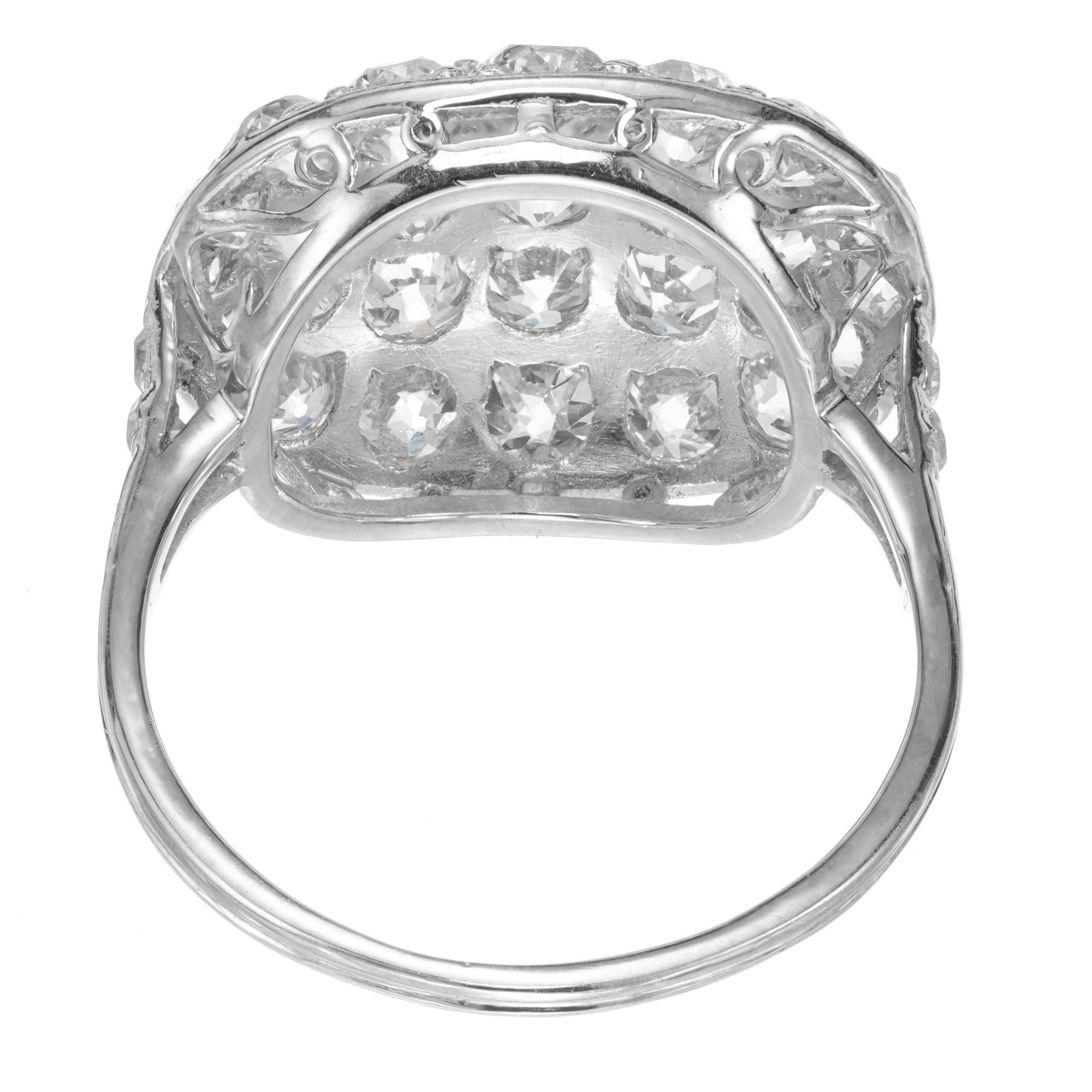 Women's 1.54 Carat Diamond Platinum Domed Cluster Ring For Sale