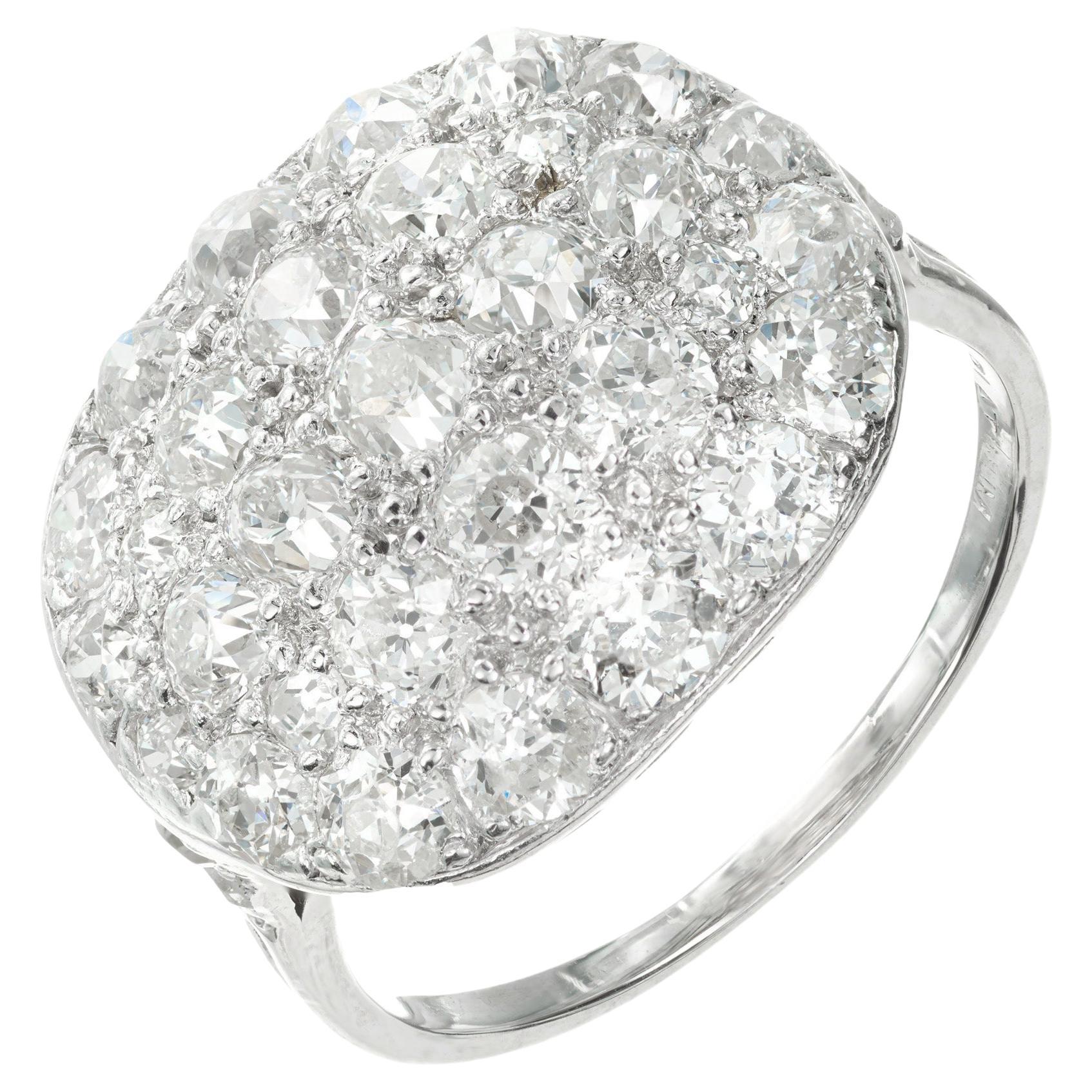1.54 Carat Diamond Platinum Domed Cluster Ring For Sale