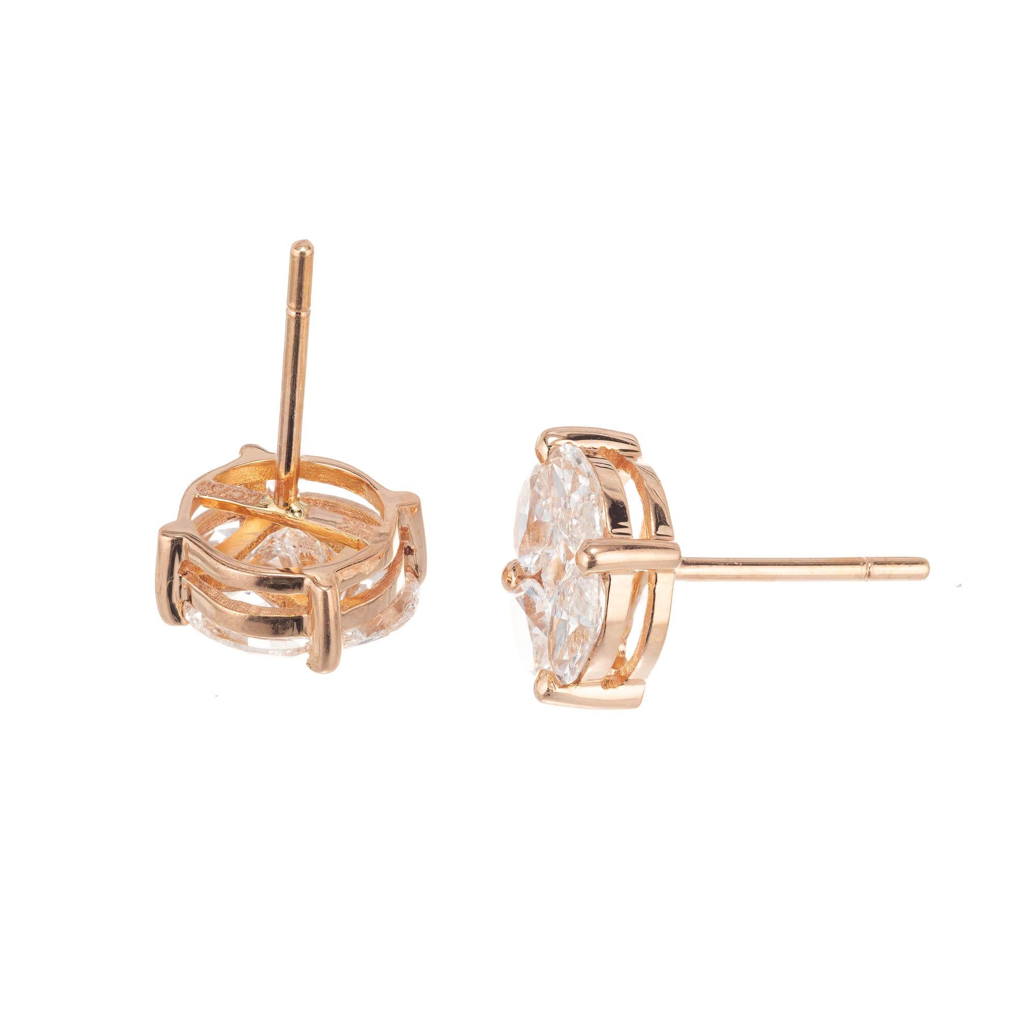 Marquise Cut 1.54 Carat Diamond Rose Gold Cluster Earrings
