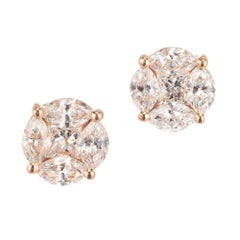 1.54 Carat Diamond Rose Gold Cluster Earrings