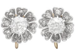 1.54 Carat Diamond, Silver and 9k Yellow Gold Floral Cluster Earrings Circa 1880