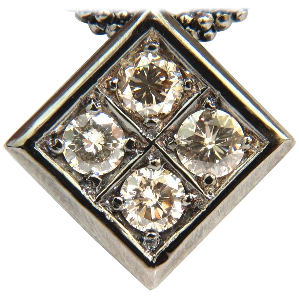 1.54 Carat Diamonds Natural Fancy Light Brown Beaded Necklace 14 Karat For Sale