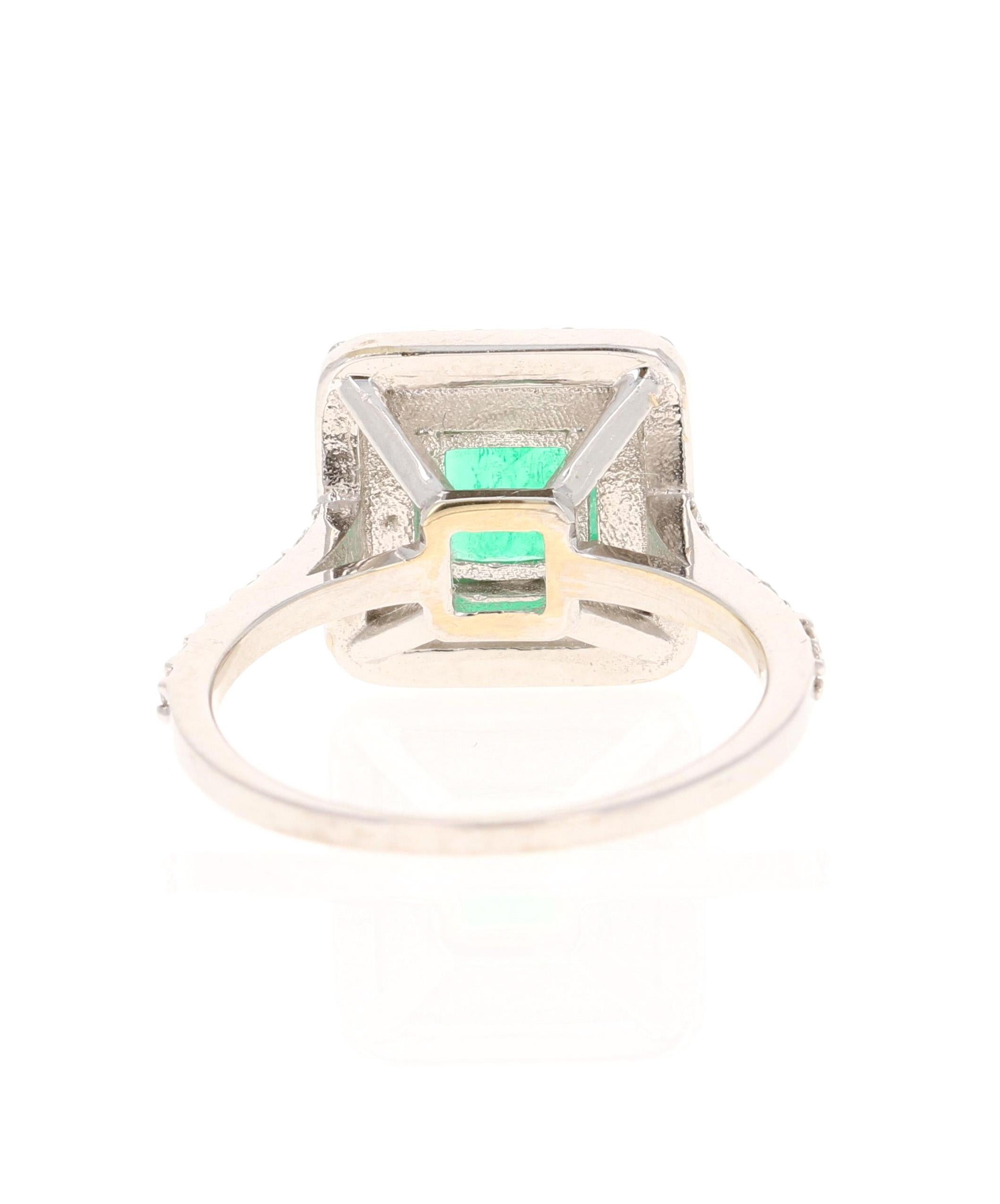 Emerald Cut 1.54 Carat Emerald Diamond 18 Karat White Gold Engagement Ring For Sale