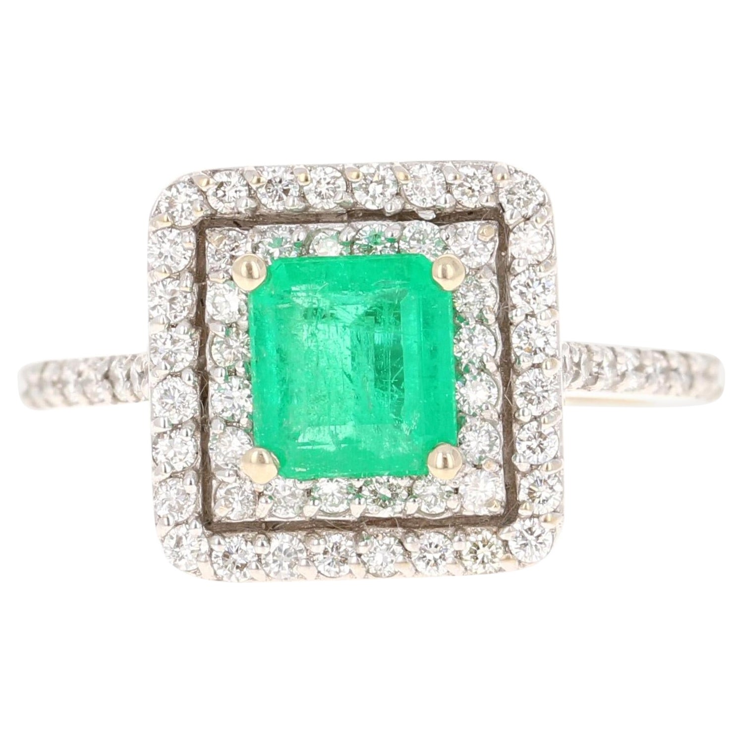 Anillo de compromiso de oro blanco de 18 quilates con diamante esmeralda de 1,54 quilates en venta