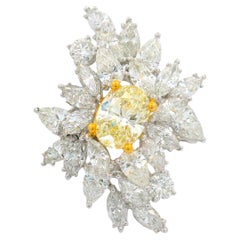1.54 Carat Fancy Yellow Oval Diamond Cluster Platinum Ring