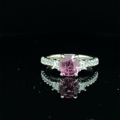 1.54 Carat GRS Certified Burma No Heat Pink Spinel and White Diamond Gold Ring