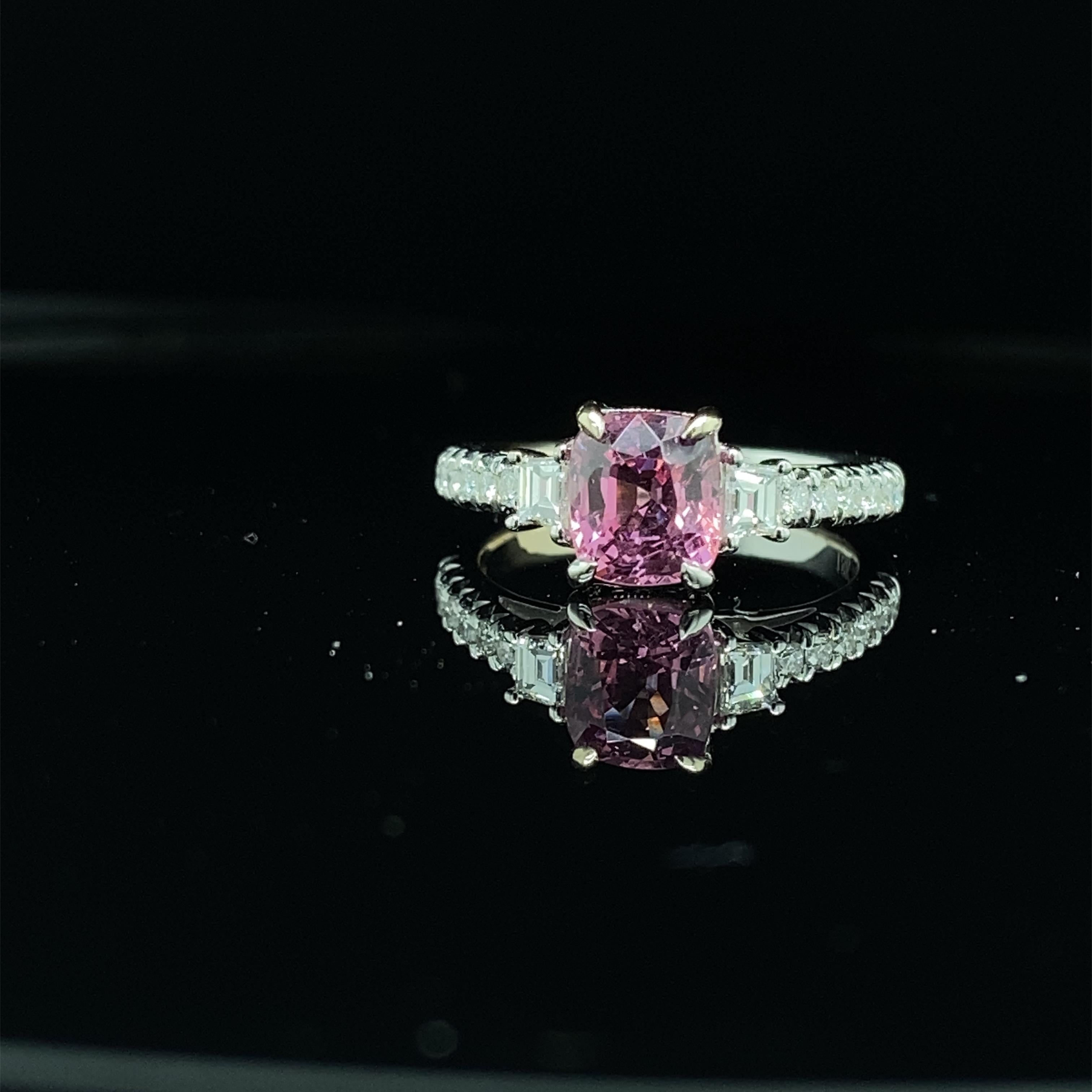 Women's or Men's 1.54 Carat GRS Certified Burma No Heat Pink Spinel and White Diamond Gold Ring For Sale