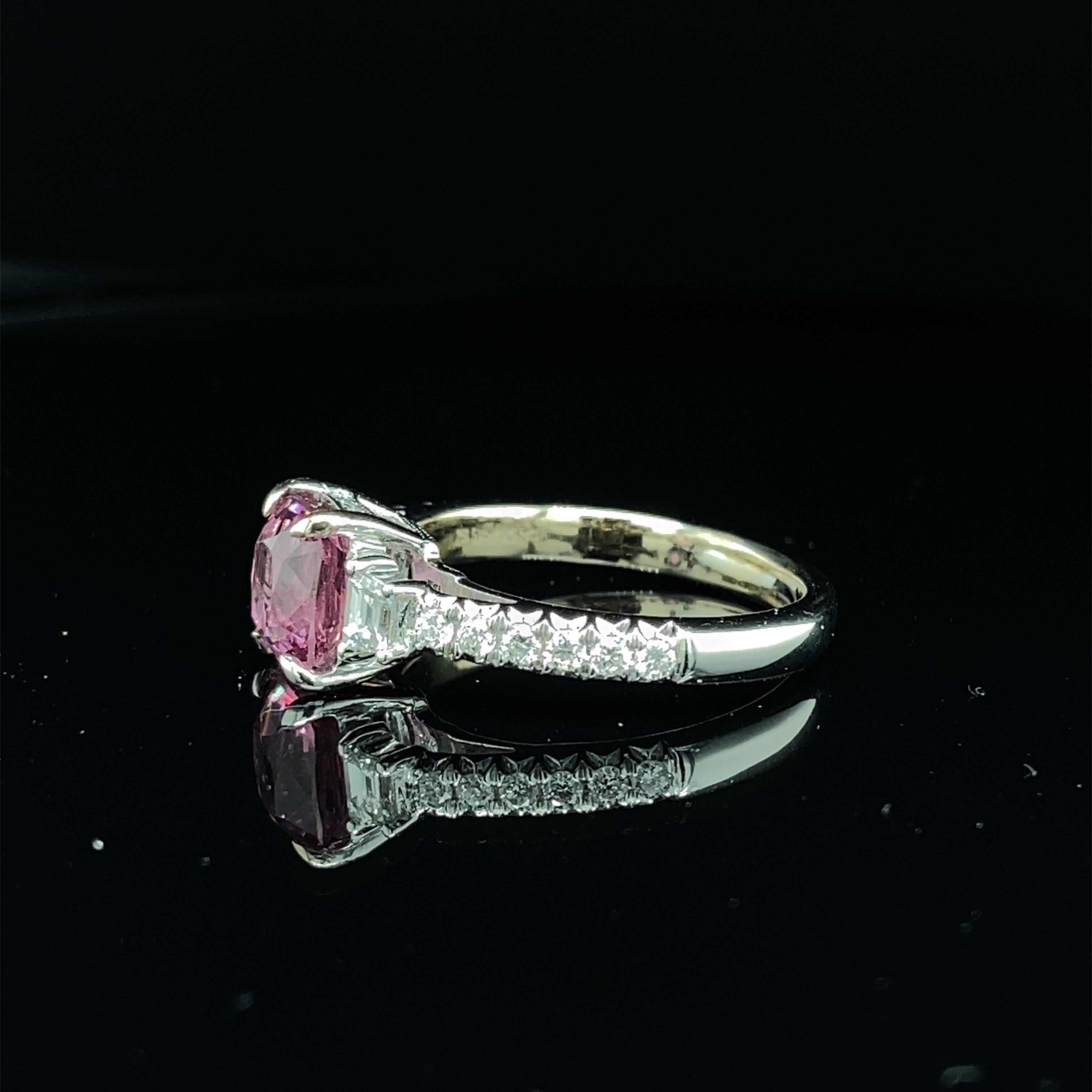 1.54 Carat GRS Certified Burma No Heat Pink Spinel and White Diamond Gold Ring For Sale 3