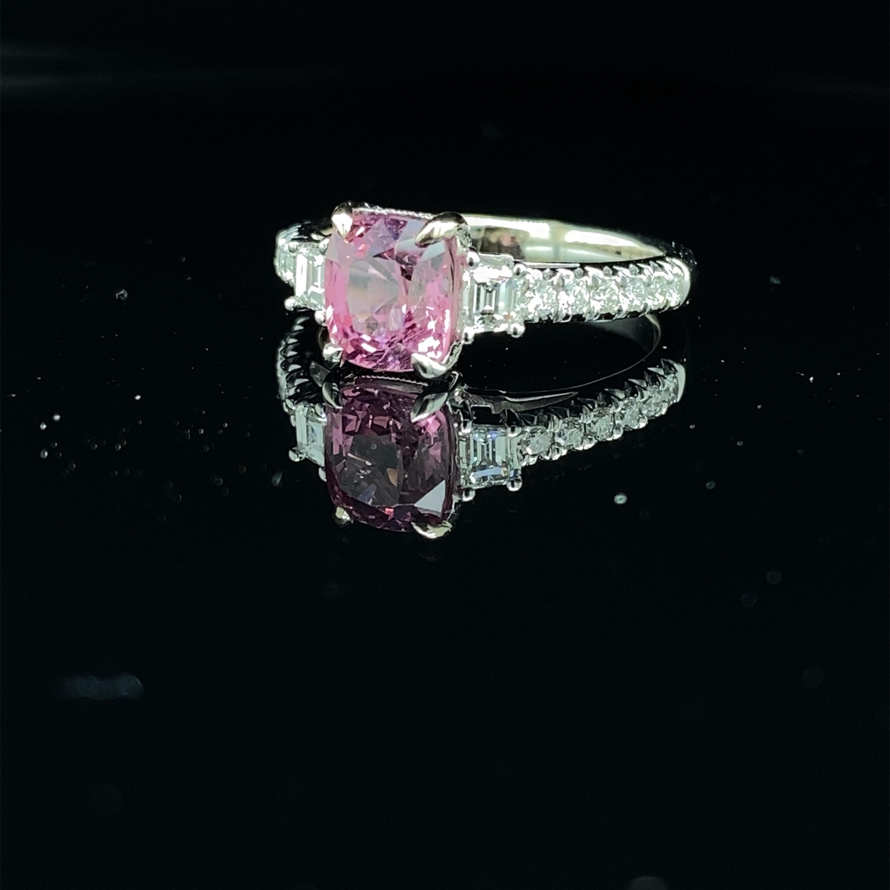 1.54 Carat GRS Certified Burma No Heat Pink Spinel and White Diamond Gold Ring For Sale 4