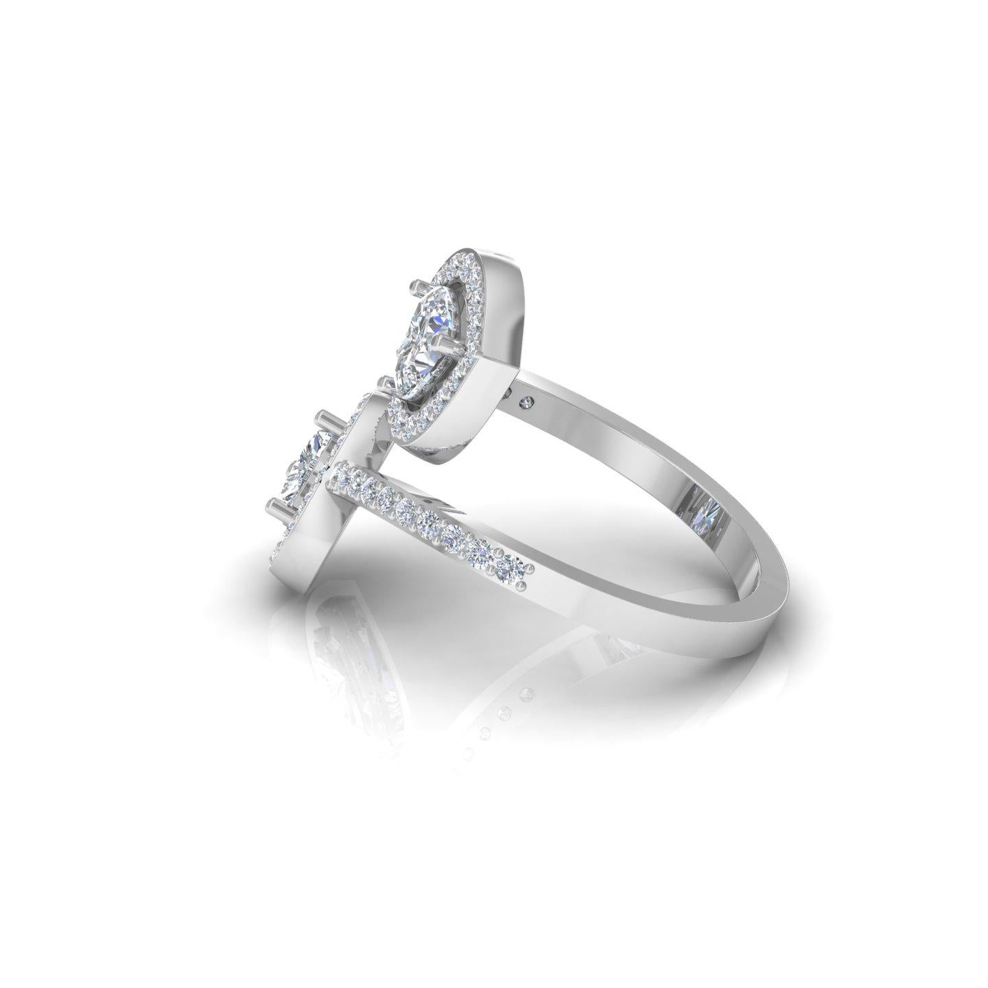 Modern 1.54 Carat Heart & Round Diamond Wrap Ring 18 Karat White Gold Handmade Jewelry For Sale