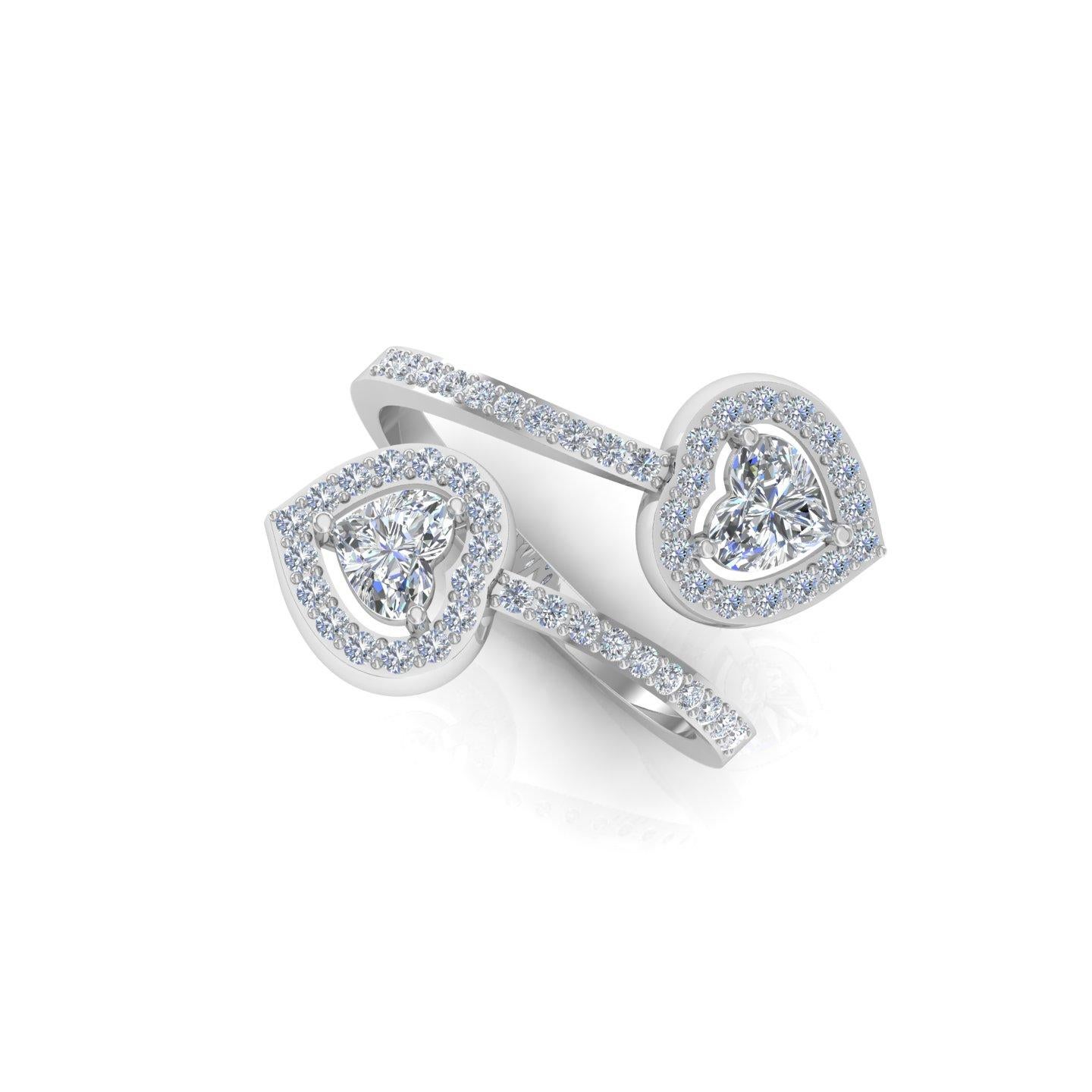 Round Cut 1.54 Carat Heart & Round Diamond Wrap Ring 18 Karat White Gold Handmade Jewelry For Sale
