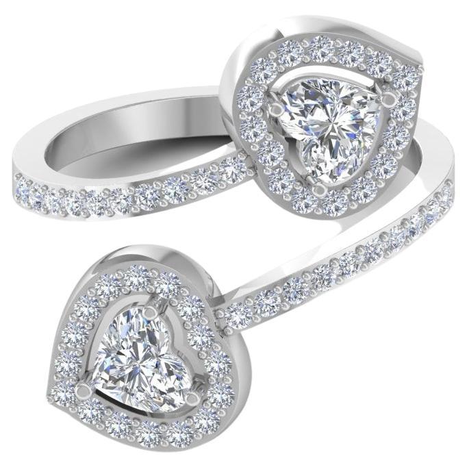 1.54 Carat Heart & Round Diamond Wrap Ring 18 Karat White Gold Handmade Jewelry For Sale