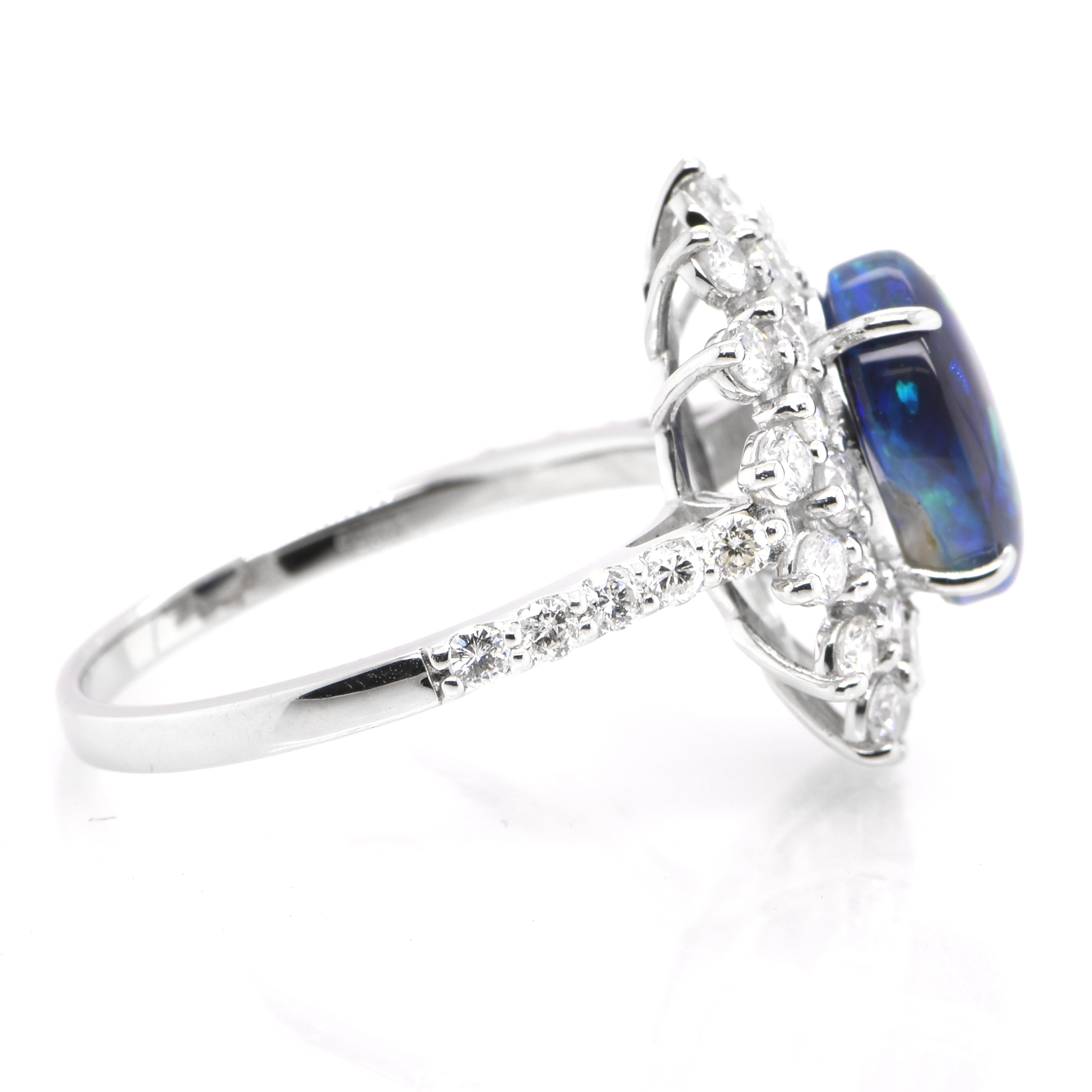 1.54 Carat Lighting Ridge Black Opal & Diamond Halo Ring Set in Platinum In New Condition For Sale In Tokyo, JP