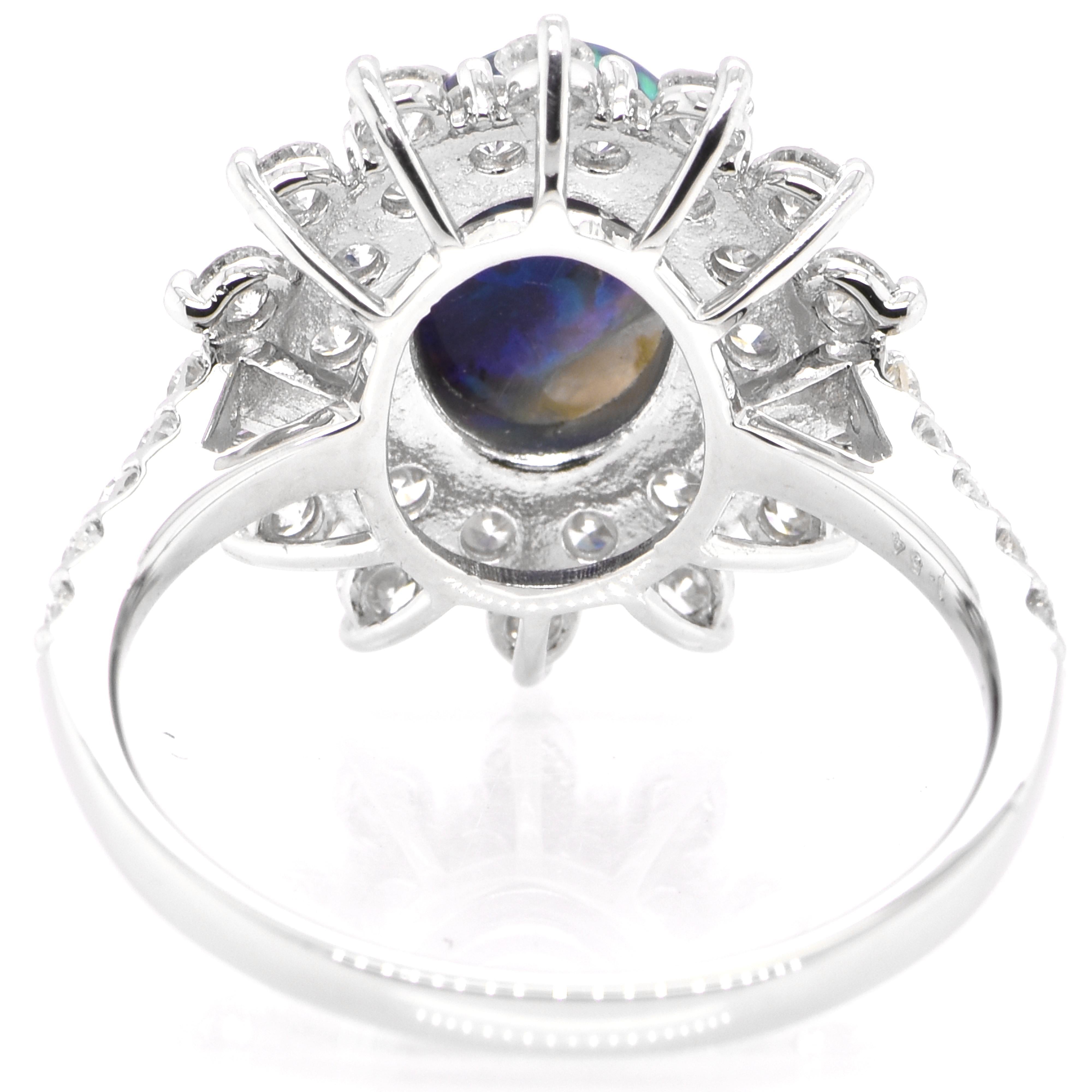 1,54 Karat Lichter Ridge Schwarzer Opal & Diamant Halo Ring in Platin gefasst Damen im Angebot