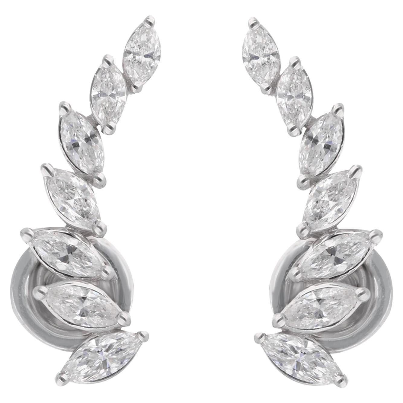 1.54 Carat Marquise Diamond Ear Climber Earrings 14 Karat White Gold Jewelry