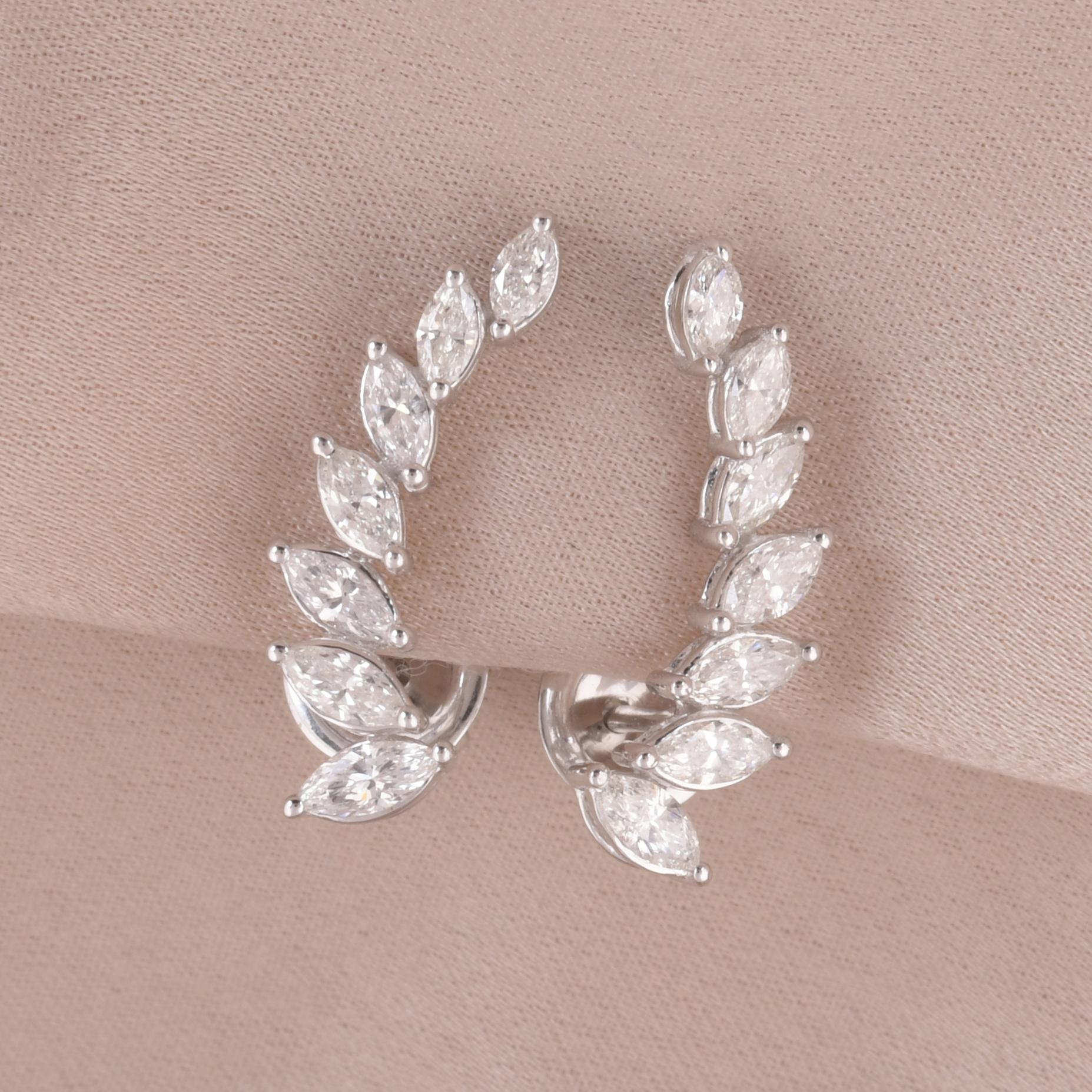 Modern 1.54 Carat Marquise Diamond Ear Climber Earrings 18 Karat White Gold Jewelry For Sale