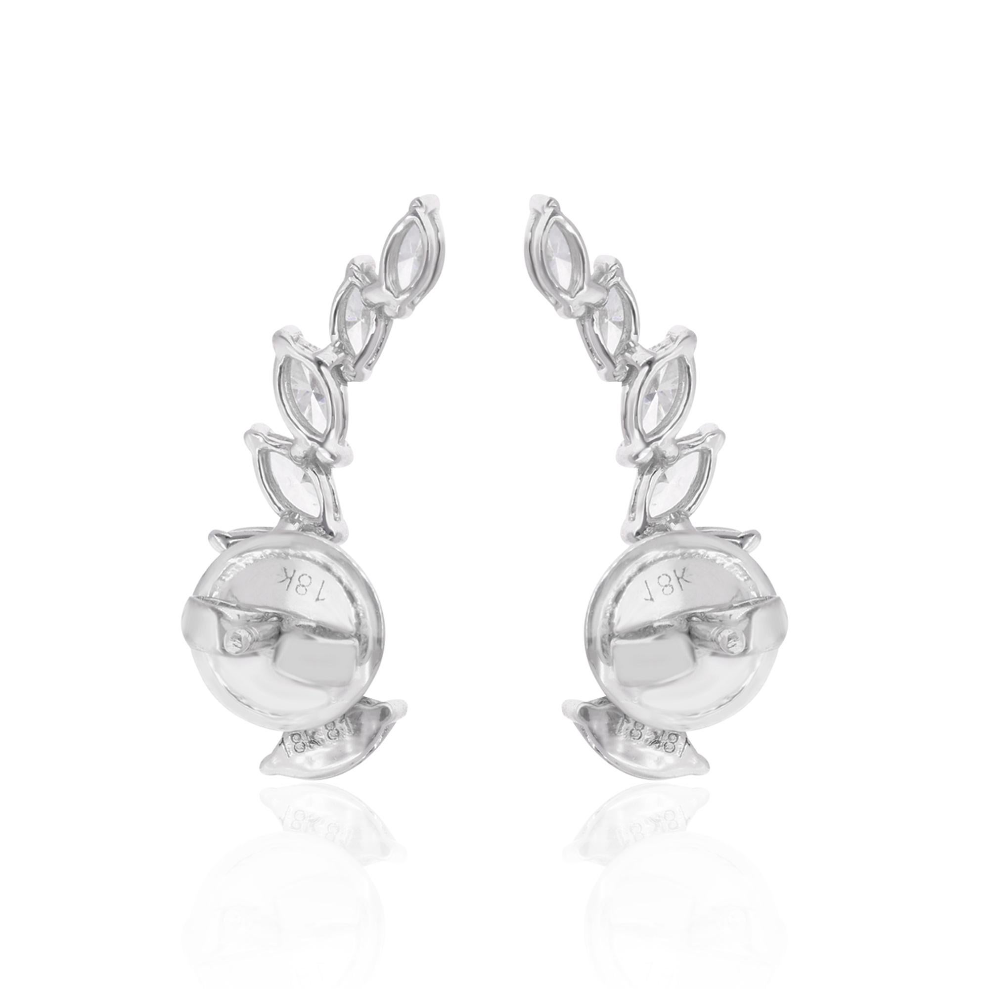 Women's 1.54 Carat Marquise Diamond Ear Climber Earrings 18 Karat White Gold Jewelry For Sale