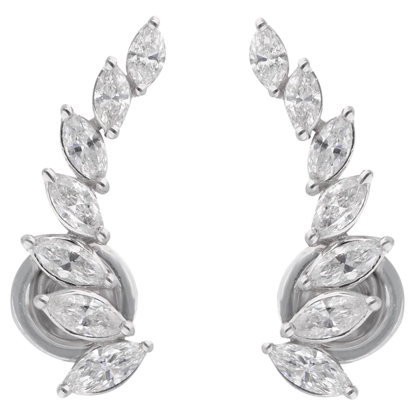 1.54 Carat Marquise Diamond Ear Climber Earrings 18 Karat White Gold Jewelry For Sale