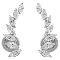 1.54 Carat Marquise Diamond Ear Climber Earrings 18 Karat White Gold Jewelry