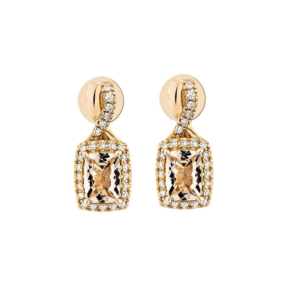 Contemporary 1.54 Carat Morganite Drop Earring in 18Karat Rose Gold with White Diamond. For Sale