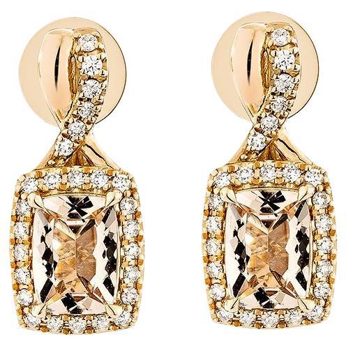 Boucles d'oreilles pendantes en or rose 18 carats avec Morganite de 1,54 carat et diamant blanc.