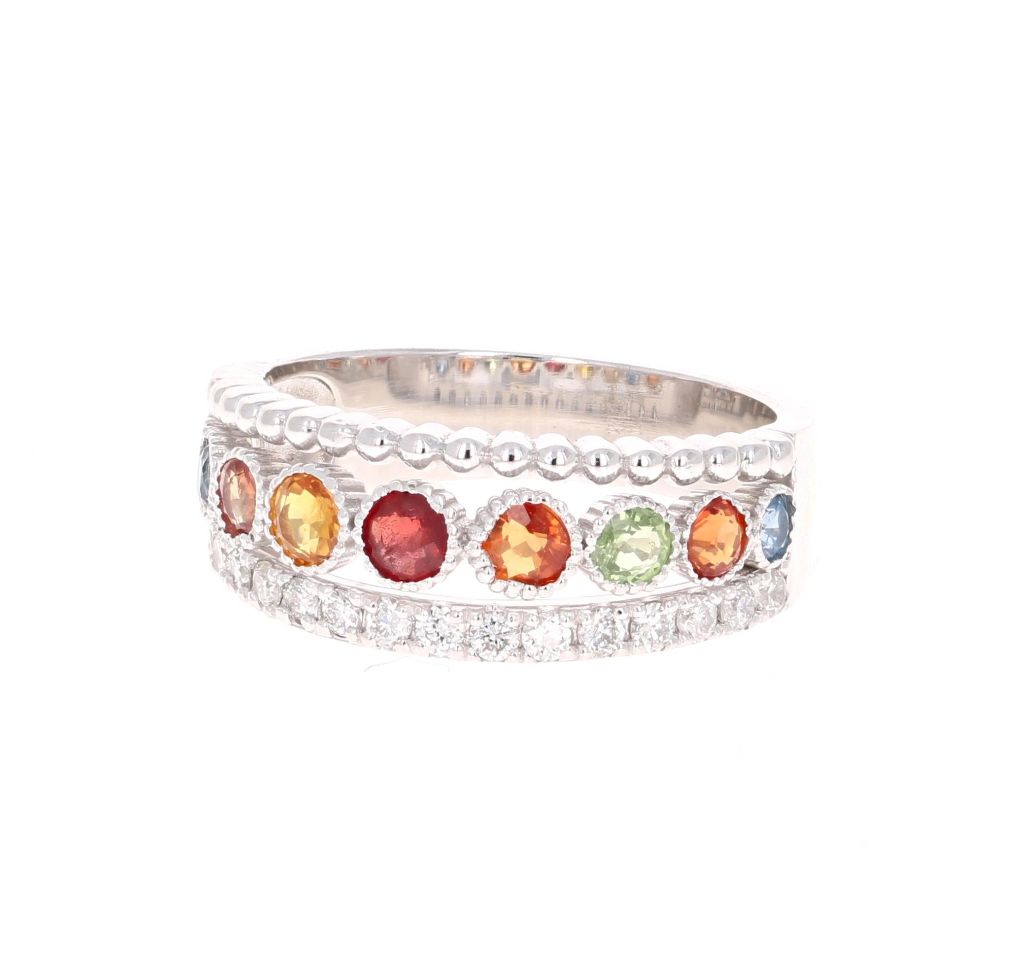 Modern Multi-Color Sapphire Diamond White Gold Cocktail Band