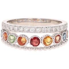 Multi-Color Sapphire Diamond White Gold Cocktail Band