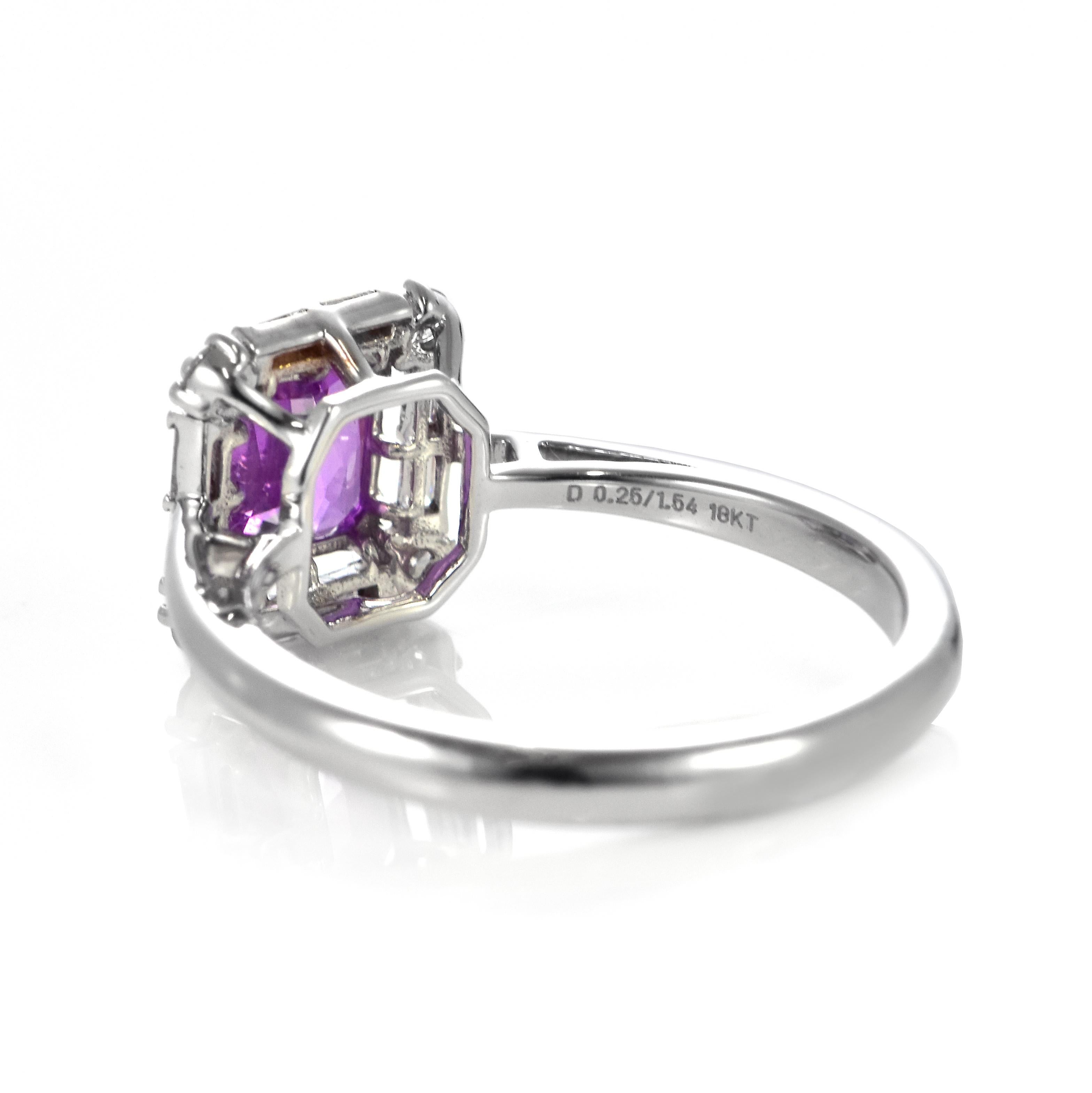 1.54 Carat Natural Pink Sapphire and Diamond Ring Made in 18K White Gold 4