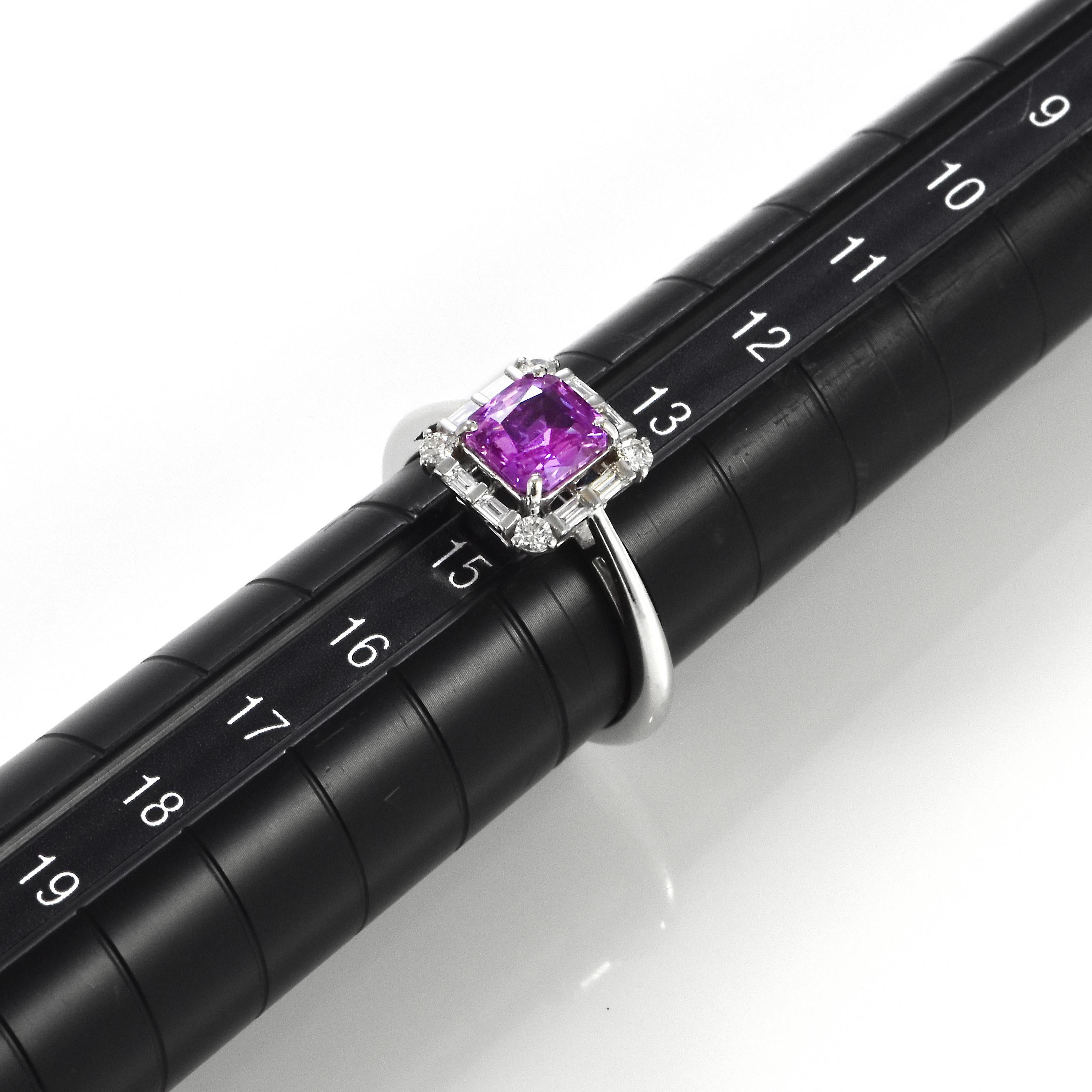 1.54 Carat Natural Pink Sapphire and Diamond Ring Made in 18K White Gold 5