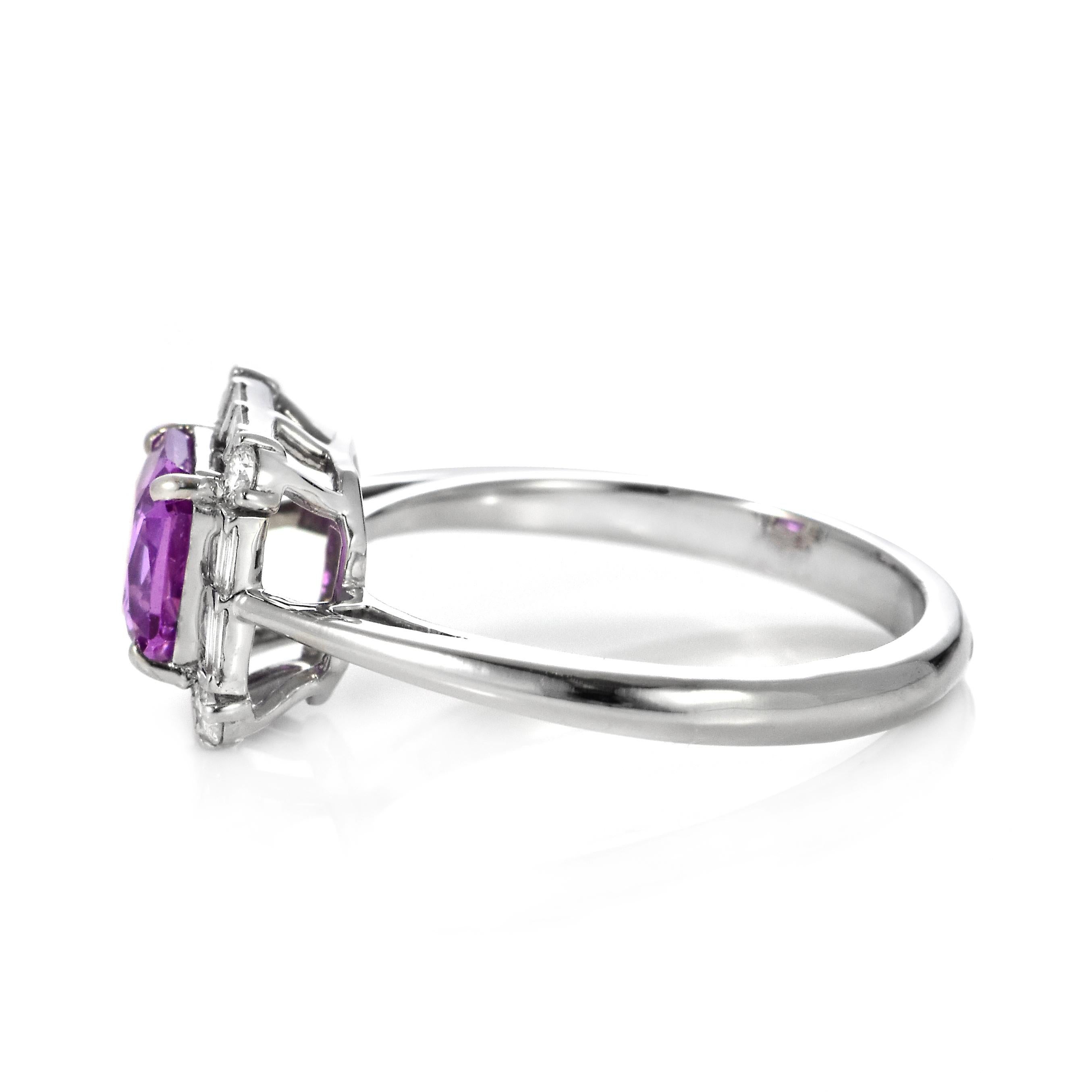 Women's 1.54 Carat Natural Pink Sapphire and Diamond Ring Made in 18K White Gold