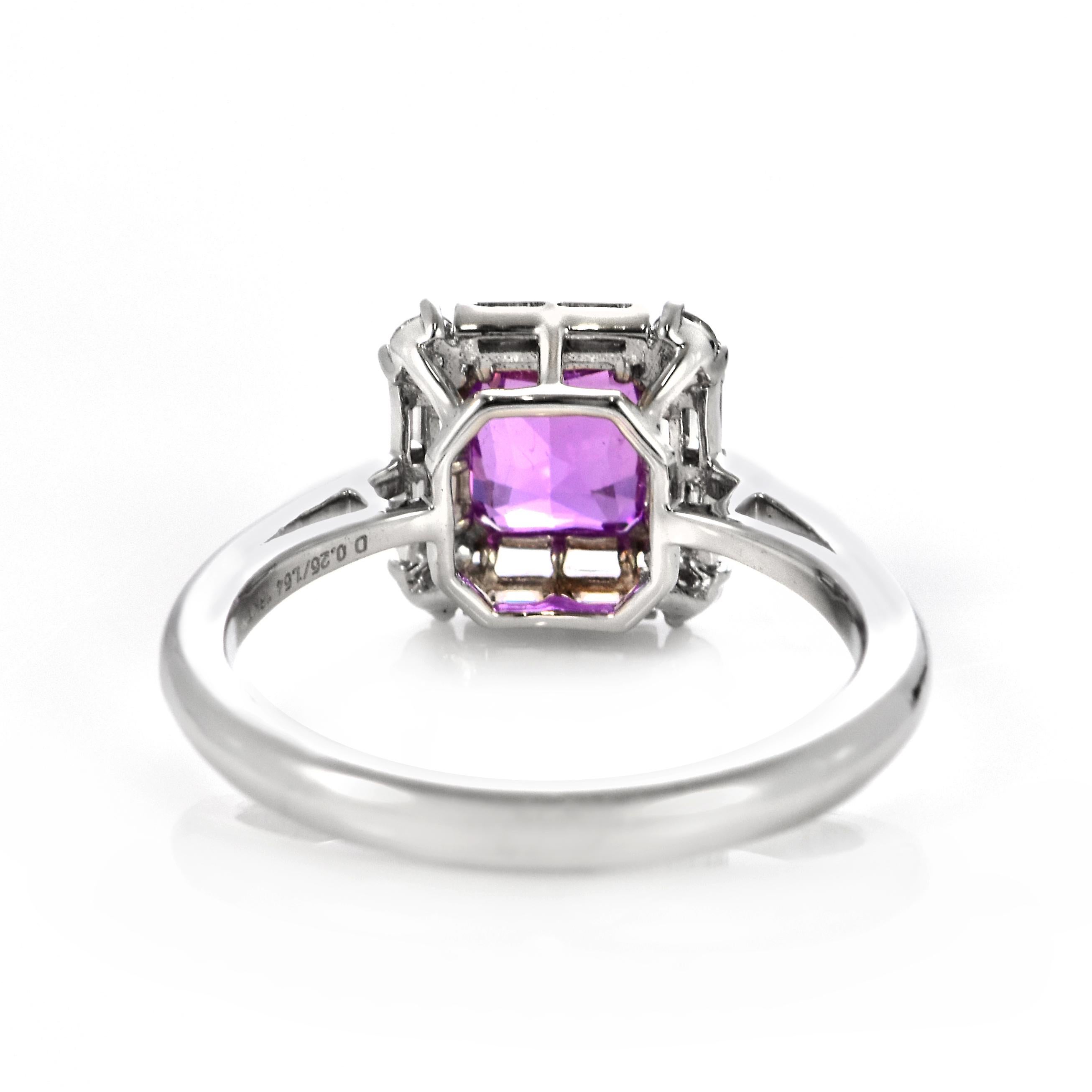 1.54 Carat Natural Pink Sapphire and Diamond Ring Made in 18K White Gold 1