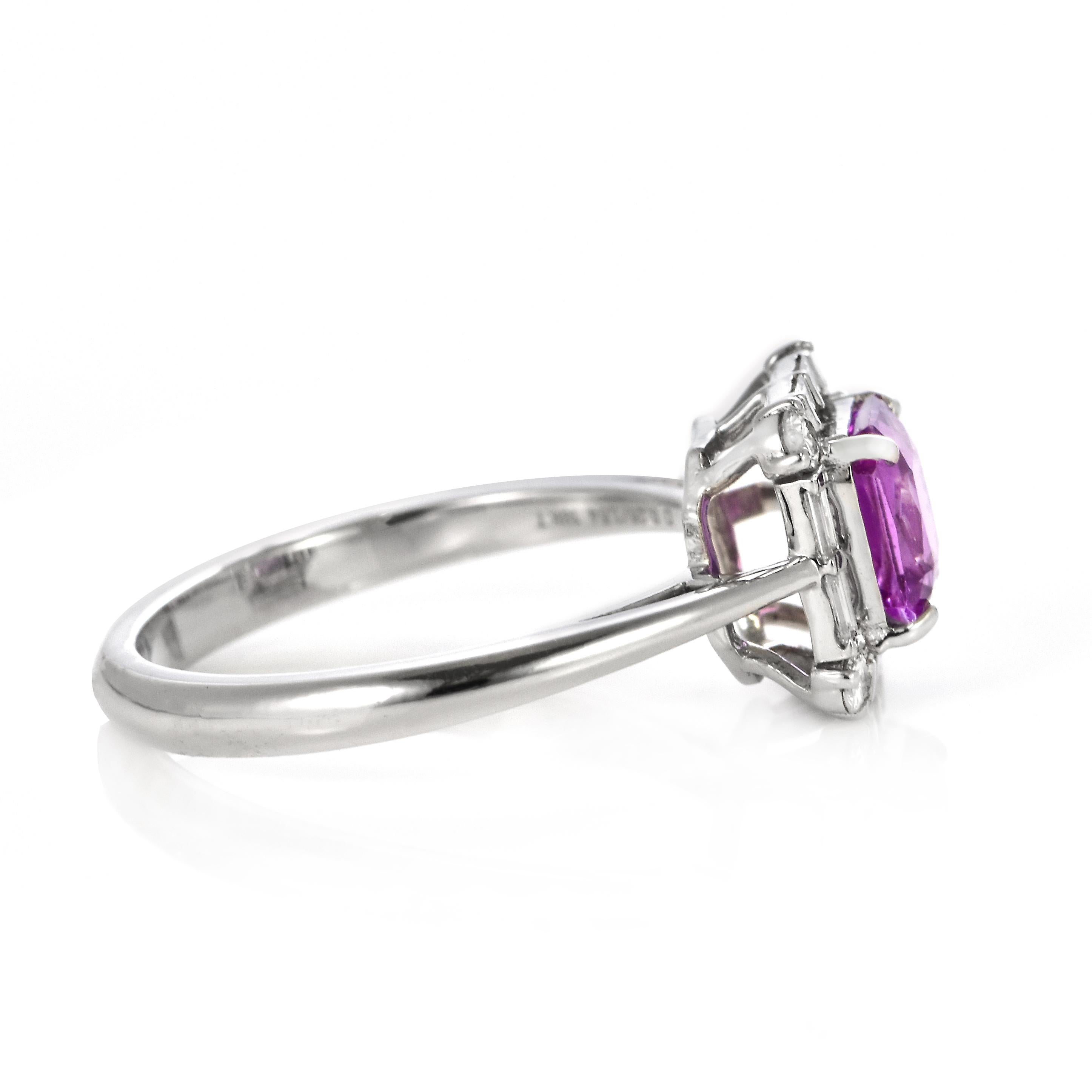 1.54 Carat Natural Pink Sapphire and Diamond Ring Made in 18K White Gold 2