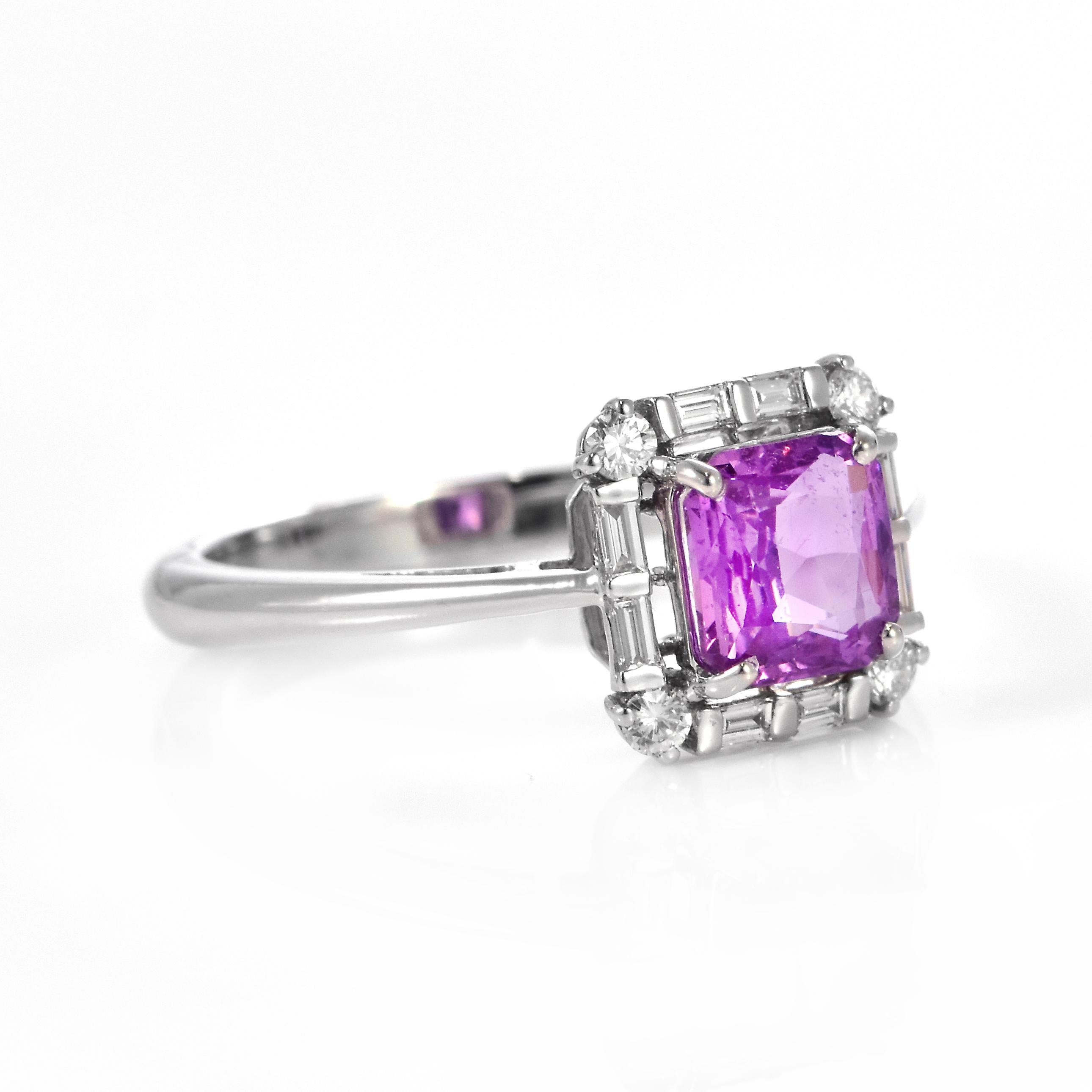 1.54 Carat Natural Pink Sapphire and Diamond Ring Made in 18K White Gold 3
