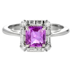 1.54 Carat Natural Pink Sapphire and Diamond Ring Made in 18K White Gold
