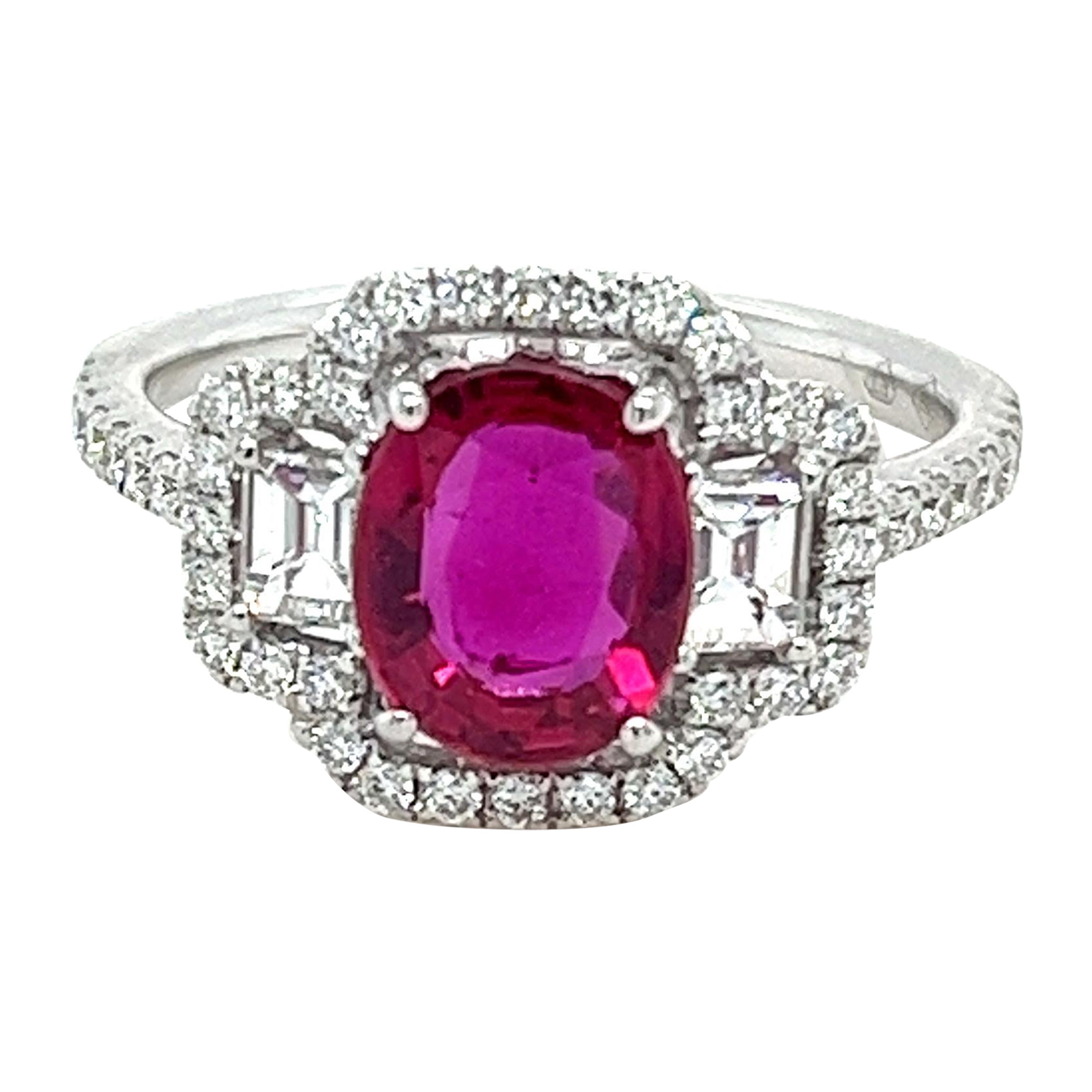 Bague en or blanc 18 carats avec diamants et rubis de 1,54 carat, certifié GIA