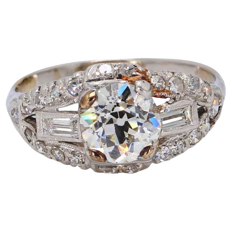 1.54 Carat Old European Cut Diamond 18 Karat White Gold Engagement Ring