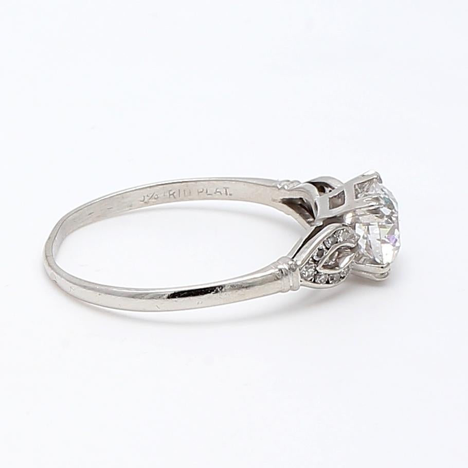 Anello di fidanzamento in platino da 1,54 carati con taglio europeo antico, J SI1 e diamante In condizioni buone in vendita a New York, NY